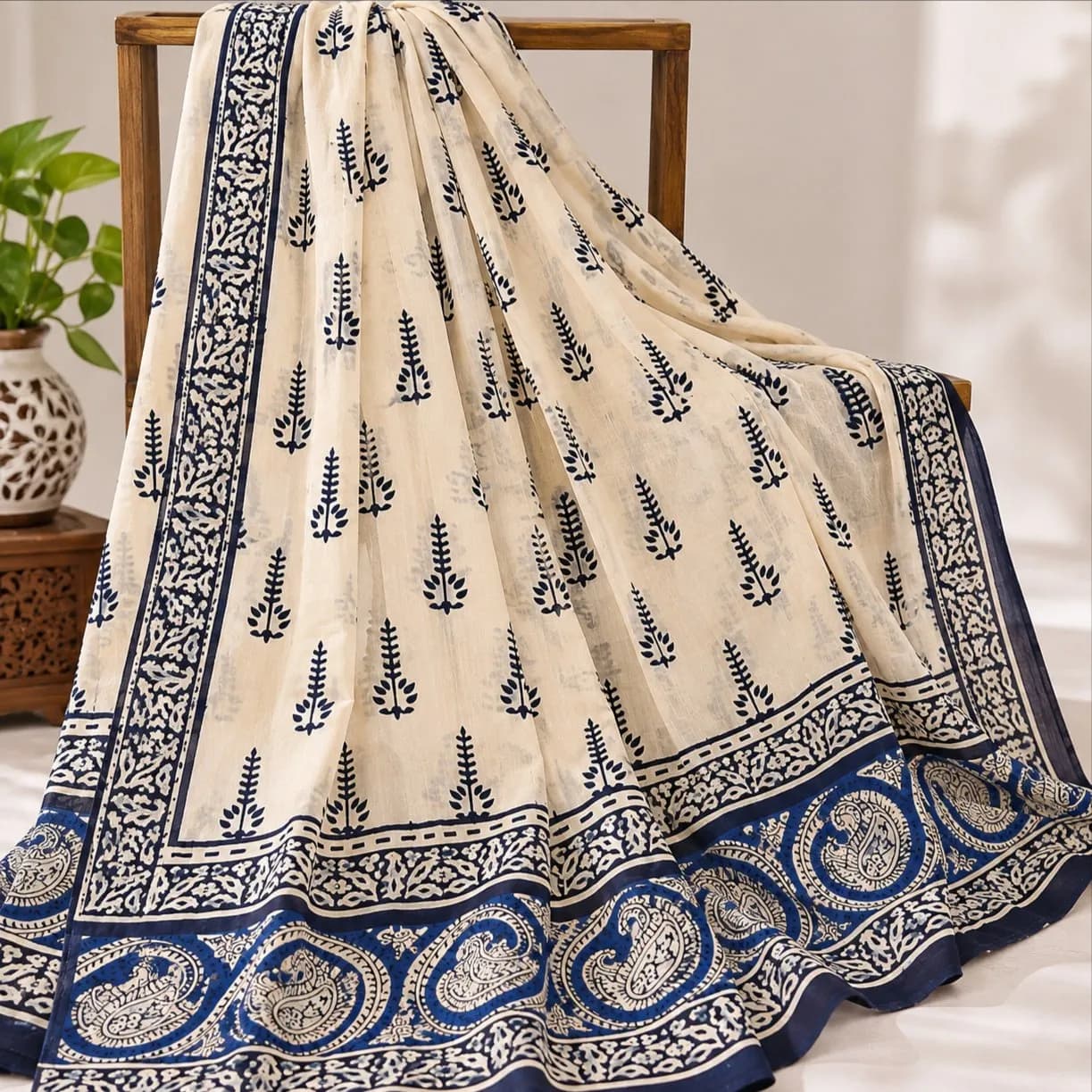Bagru Hand Block Printed Cotton Suit Set with Chiffon Dupatta image 2