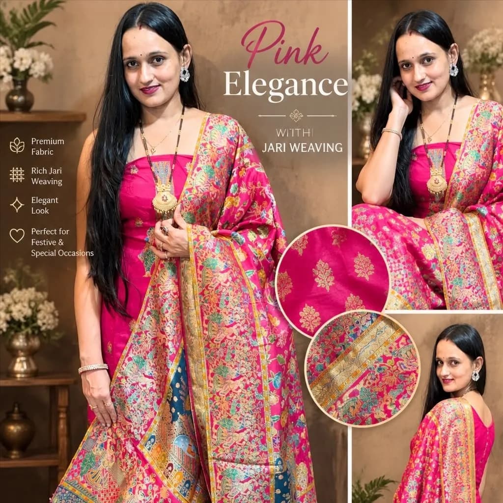 Pink Magenta Pure Silk Suit with Rich Zari  image 4
