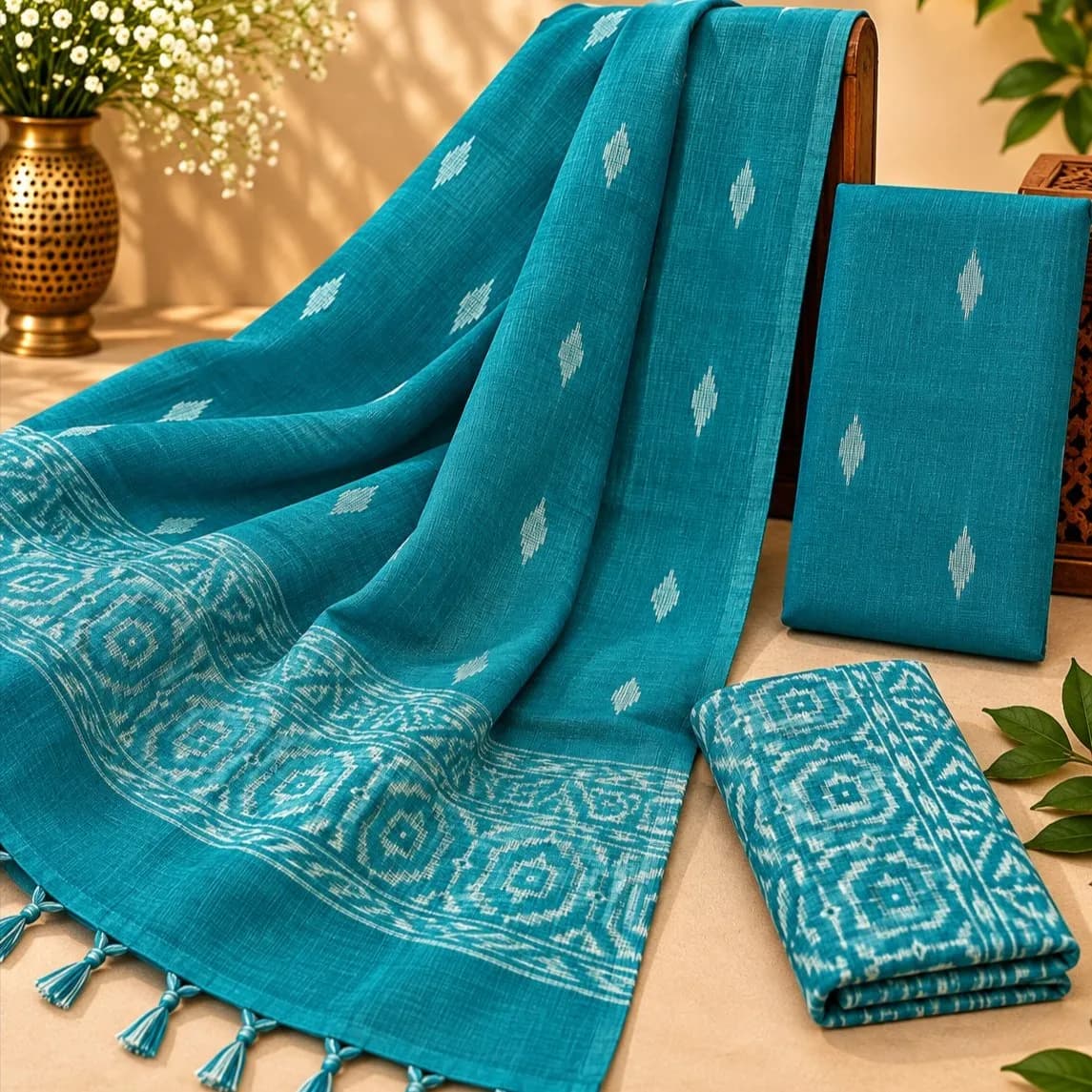 Handloom Ikkat Suit Set with Kota Doria Dupatta