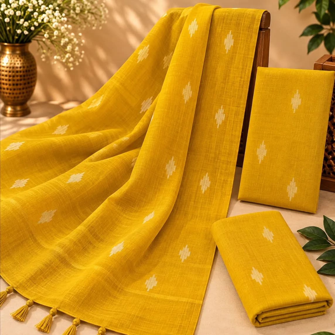 Handloom Ikkat Suit Set with Kota Doria Dupatta