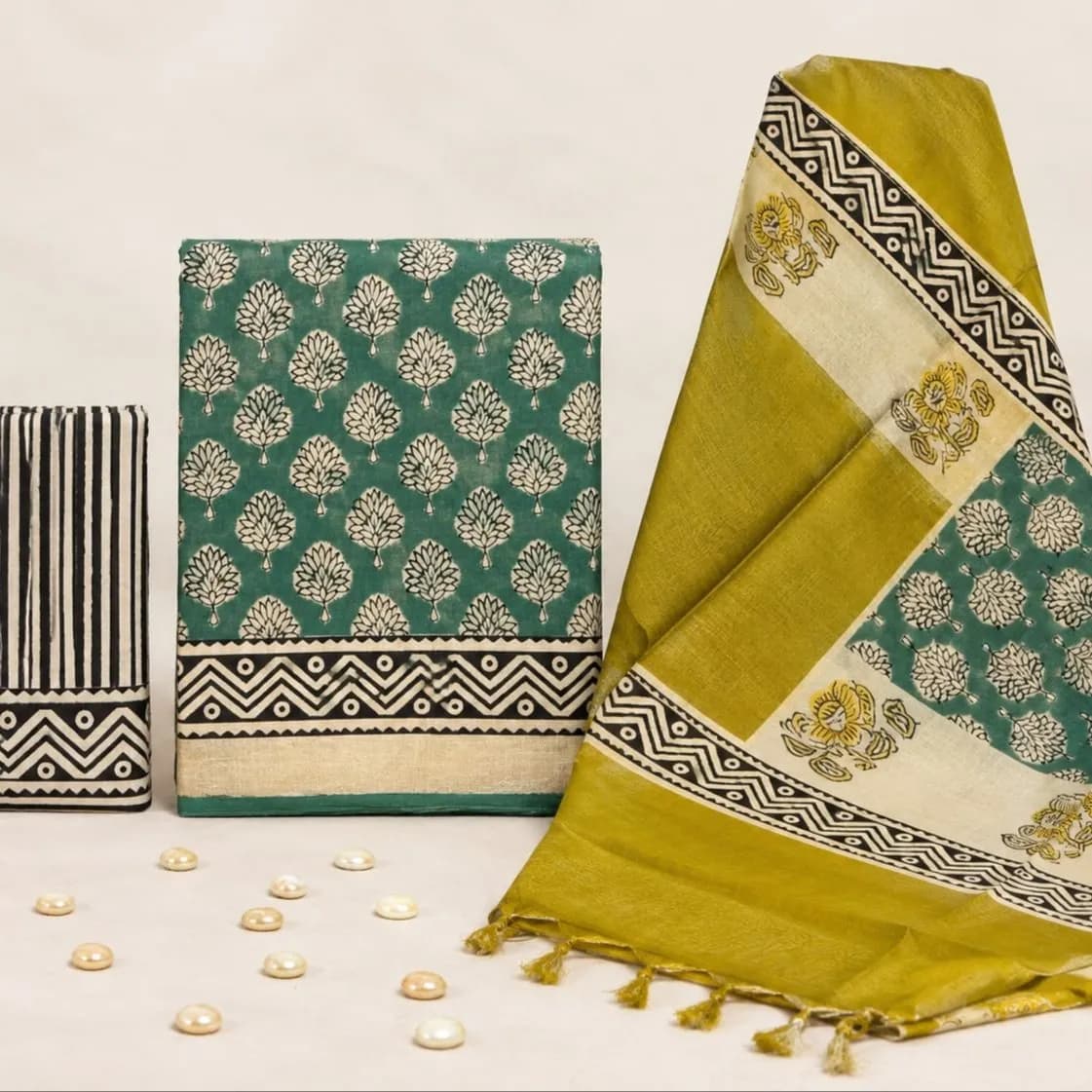 Handloom Ikkat Suit Set with Kota Doria Dupatta