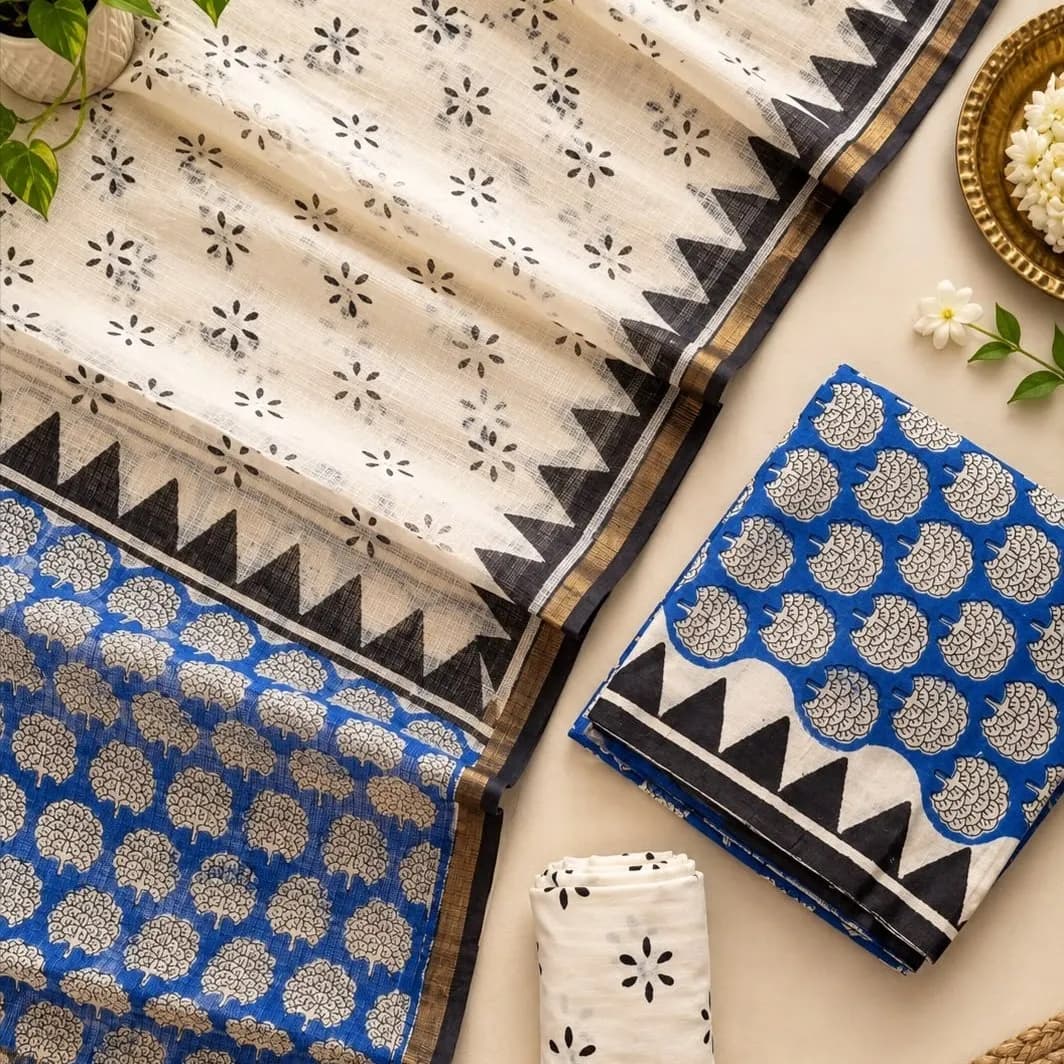 Handloom Ikkat Suit Set with Kota Doria Dupatta