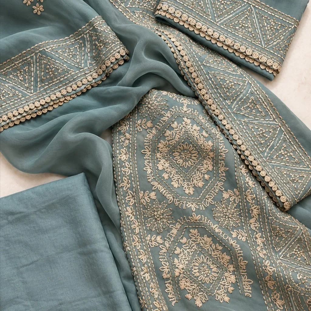 Pure Georgette with beautifully embroidered borders image 3