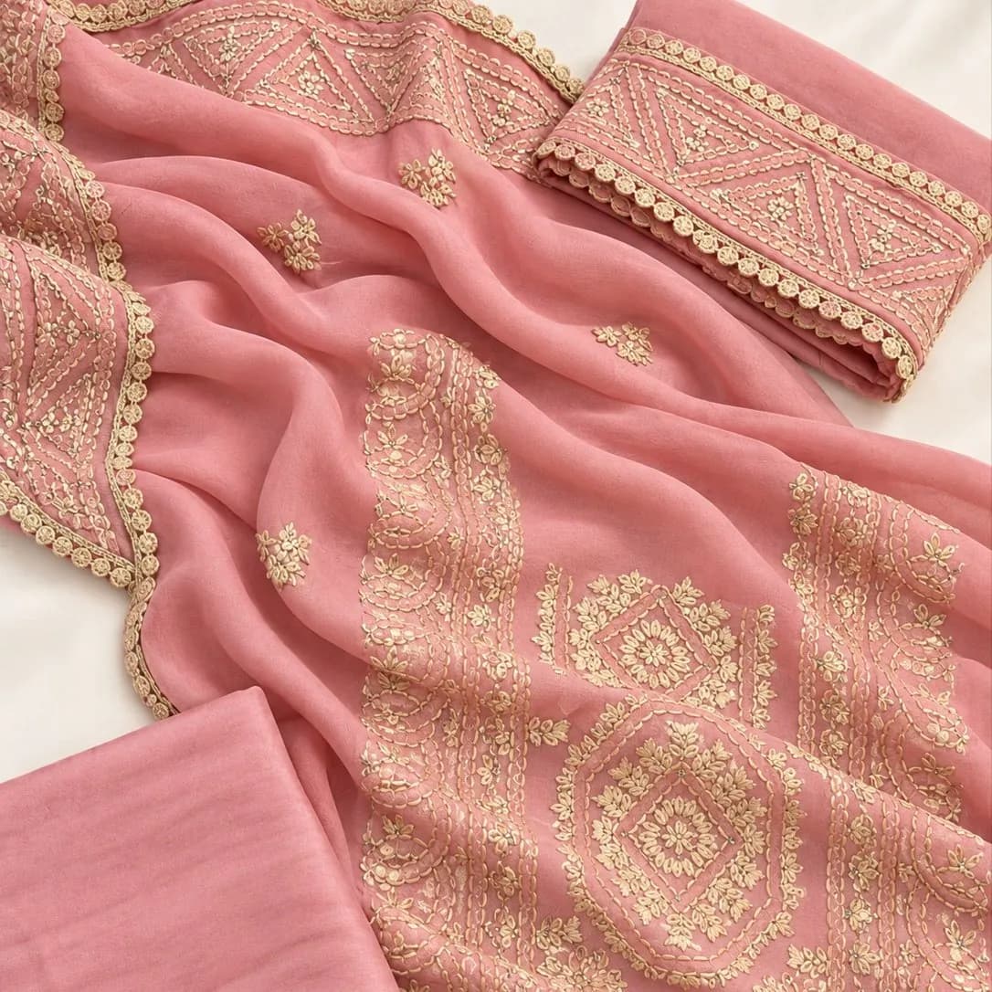 Pure Georgette with beautifully embroidered borders image 4