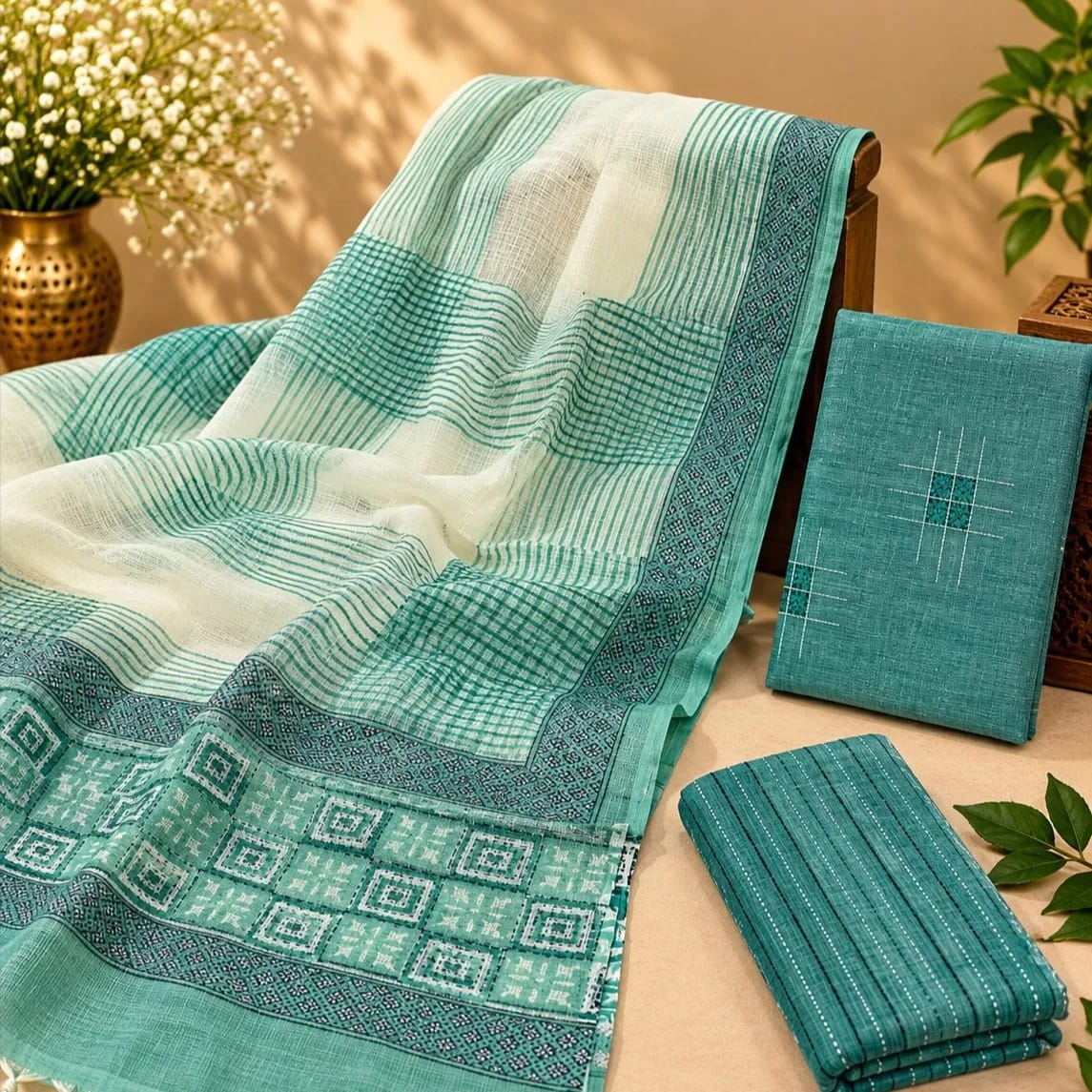 Handloom Ikkat Suit Set with Kota Doria Dupatta